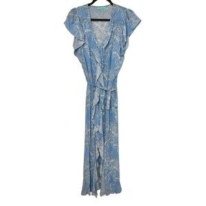 Melissa Odabash Medium Blue Palm Print Wrap Dress